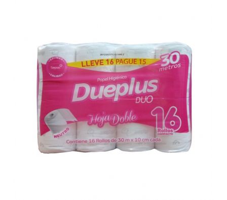 PAPEL HIGIENICO DUEPLUS NEUTRO DH LLEVE 16 PAGUE15