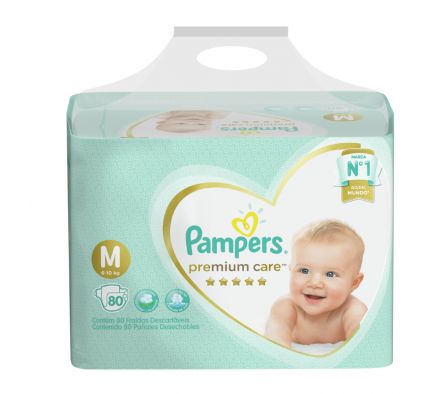 PAÑAL PAMPERS PREMIUM CARE TAMAÑO M 80 UN