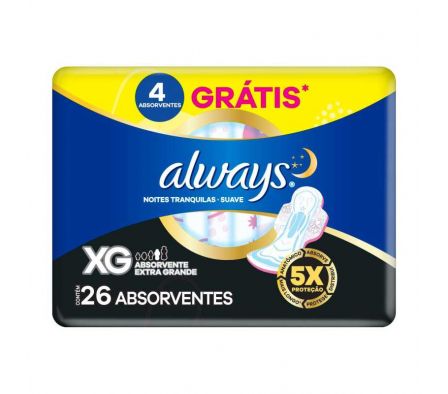 TOALLAS HIGIENICAS ALWAYS NOCHES TRANQUILAS 26 UNI
