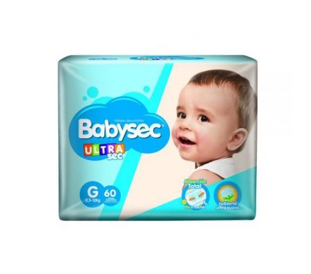 PAÑAL BABYSEC ULTRA JUMBO TAMAÑO G 60UN