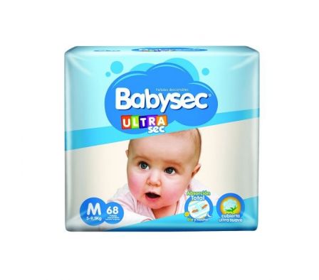 PAÑAL BABYSEC ULTRA JUMBO TAMAÑO M 68UN
