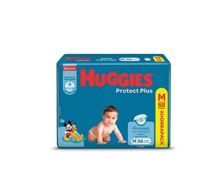 PAÑAL HUGGIES PROTECT PLUS TAMAÑO M AHORROPAC 68UN