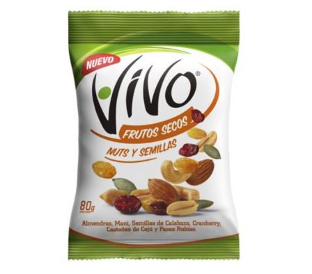 FRUTOS SECOS VIVO NUTS Y SEMILLAS 80 GRS