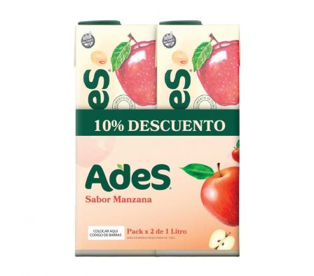 JUGO ADES MANZANA 1 LT PACK X 2