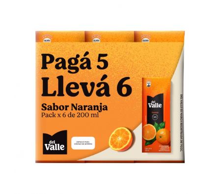 PACK X 6  - FRUGOS DEL VALLE NARANJA 200 ML      