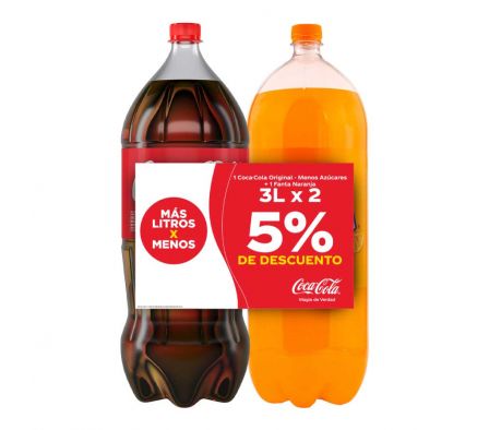 PACK X 2 DE COCA COLA + FANTA NARANJA RA 3L