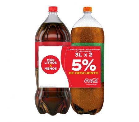 PACK X 2 DE COCA COLA + FANTA GUARANA RA DE 3L
