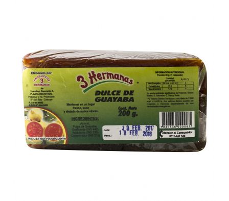 DULCE DE GUAYABA 3 HERMANAS EN BARRA 200GR