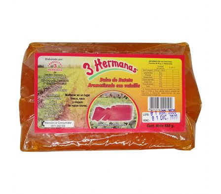 DULCE DE BATATA  3 HERMANAS EN BARRA 450GR