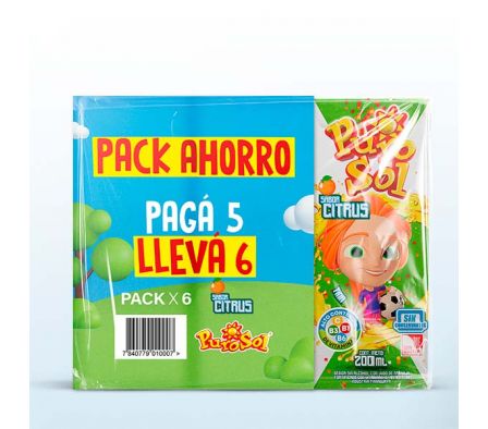 PACK DE JUGO PUROSOL CITRUS PAGUE 5 LLEVE 6 200ML