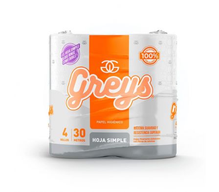 PAPEL HIGIENICO GREYS HOJA SIMPLE 4.UN
