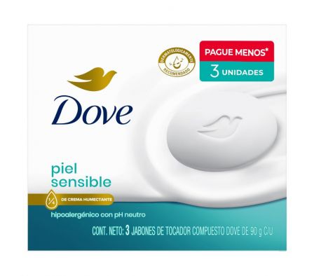 JABON TOCADOR DOVE PACK X3 PIEL SENSIBLE 90G