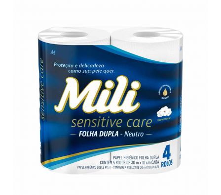 PAPEL HIGIENICO MILI DOBLE HOJA NEUTRO 30M 4UN