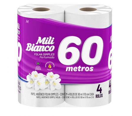 PAPEL HIGIENICO MILI  BLANCO PERF 60M 4UN 