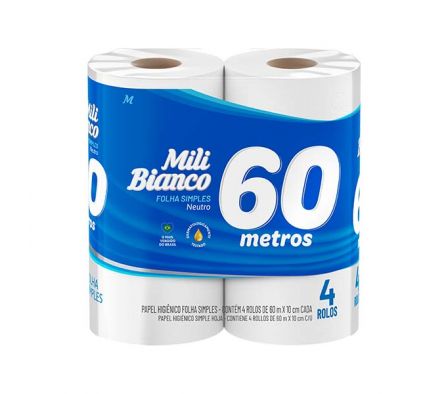 PAPEL HIGIENICO MILI BLANCO S/PERF 60M 4UN 
