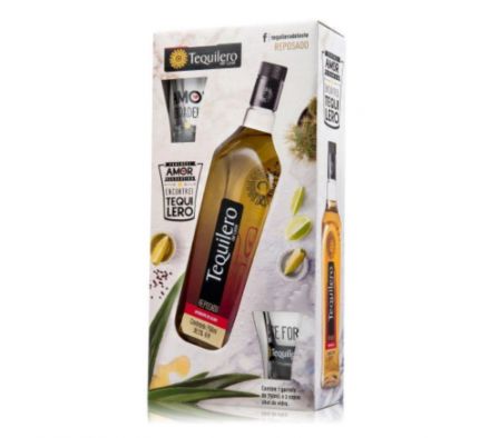 TEQUILA TEQUILERO REPOSADO C/2 VASOS 750 ML