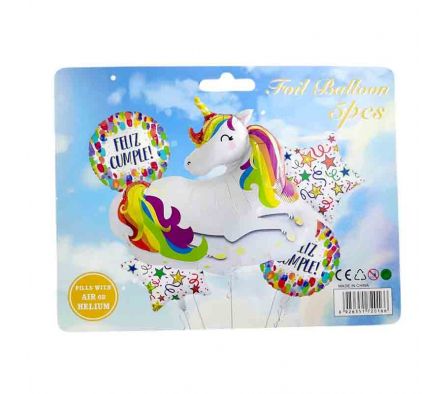 GLOBO UNICORNIO C/ESTRELLA 5PCS D/ALUMINIO REF 171