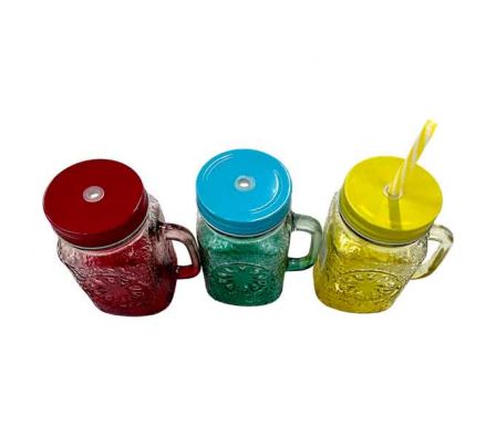 VASO MASON DEGRADE C/PAJITA FRUTA 13X7CM VIDRIO RE