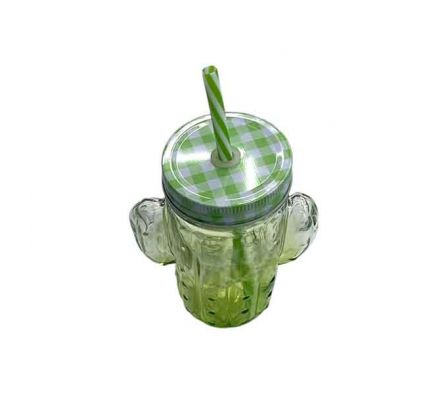 VASO MASON C/PAJITA C/MANIJA OREJA14X7CM VIDRIO RE