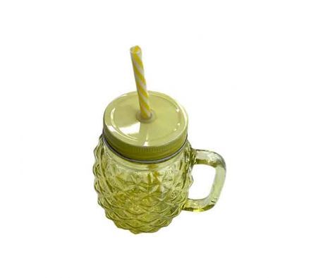 VASO MASON C/PAJITA PIÑA 13X7CM VIDRIO REF 66254-1