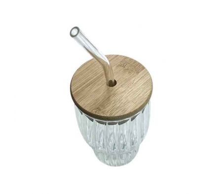 VASO C/RANURAS C/TAPA PAJITA 7X13CM VIDRIO REF 662