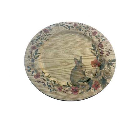 PLATO PLAYO SIMIL MADERA CONEJO PASCUA 33X33 PLAST
