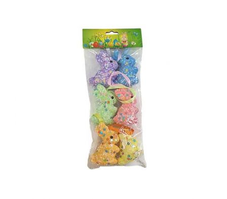 CONEJITOS D/PASCUA D/COLORES 6PCS 7,5X4,5CM E/BOLS