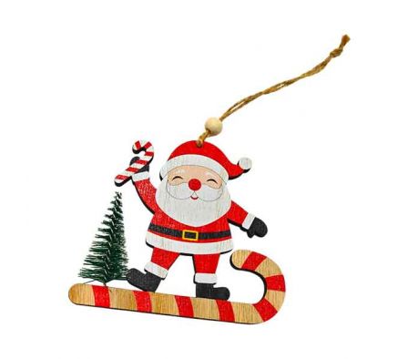 COLGANTE PAPA NOEL E/BASTON 10CM MADERA REF 6187-1