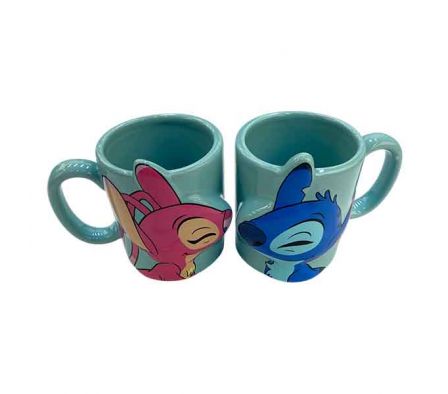 SET TAZA STITCH ROSA/AZUL 3D 2PCS 11CM PORCELANA R