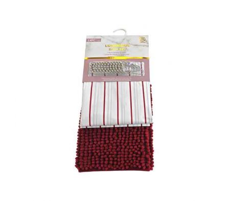 SET CORTINA D/BAÑO C/ALFOMBRA T/MOPA 170X183/43X61