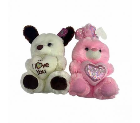 PELUCHE PERRO C/CORAZON ILOVE YOU 20CM REF 06489-1