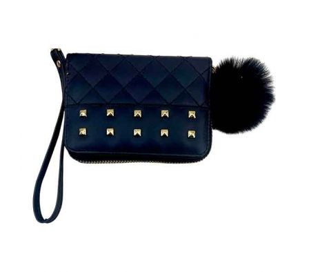 BILLETERA C/POMPOM P/DAMA 12X8CM CUERINA REF 11004