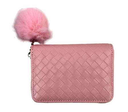 BILLETERA C/POMPOM P/DAMA 12X8CM CUERINA REF 11004