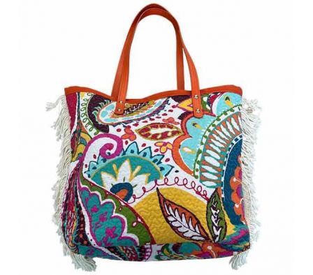 BOLSO D/MANO ESTAMP PLANTAS C/FLEQUILLO 39X34X14CM