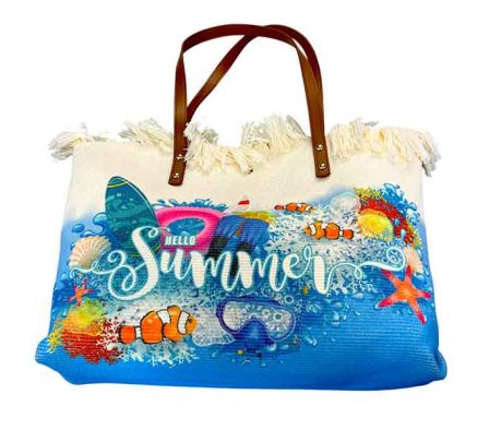 BOLSO D/PLAYA ESTAMP SUMMER C/FLEQUILLO 50X35X10CM